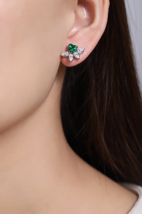 S925 silver cultured emerald earrings W