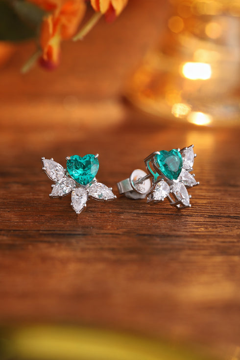 S925 silver cultured emerald earrings W