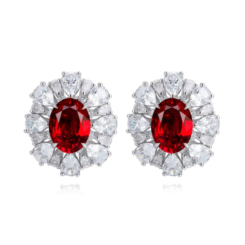 S925 silver cultured red sapphire earrings A 3.4ct