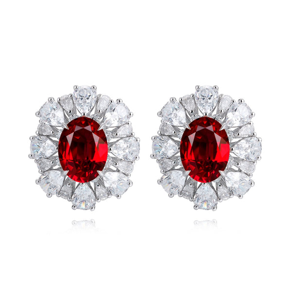 S925 silver cultured red sapphire earrings A 3.4ct