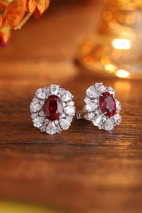 S925 silver cultured red sapphire earrings A 3.4ct