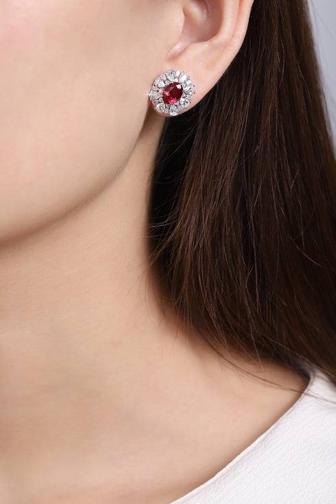 S925 silver cultured red sapphire earrings A 3.4ct