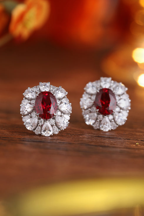 S925 silver cultured red sapphire earrings A 3.4ct