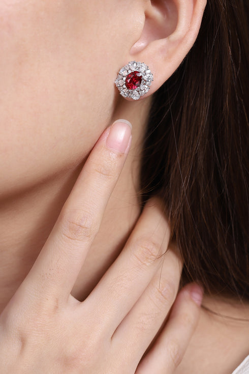 S925 silver cultured red sapphire earrings A 3.4ct