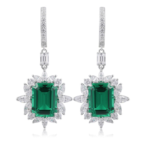 S925 Silver Cultured Emerald Earrings A 9.22ct