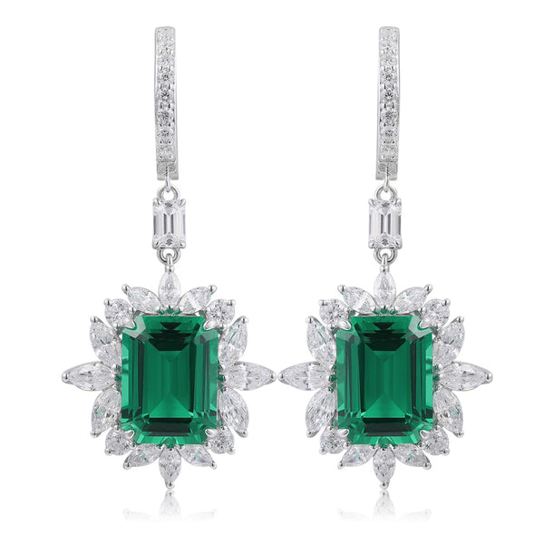 S925 Silver Cultured Emerald Earrings A 9.22ct