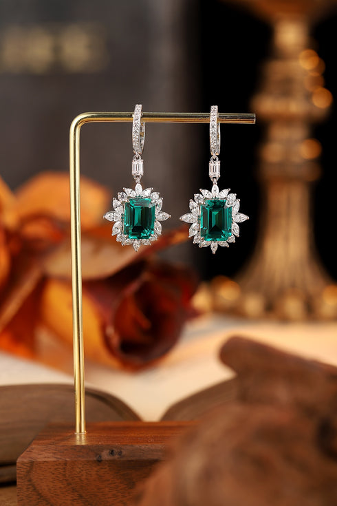 S925 Silver Cultured Emerald Earrings A 9.22ct