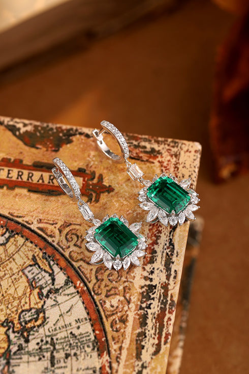 S925 Silver Cultured Emerald Earrings A 9.22ct