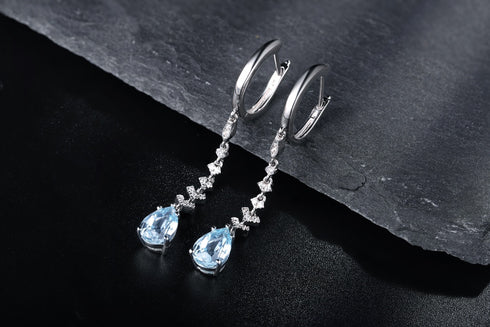 S925 silver cultured aquamarine earrings A 3.07ct