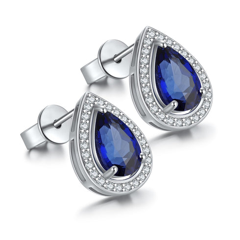 S925 sterling silver cultured sapphire earrings A 2.95ct