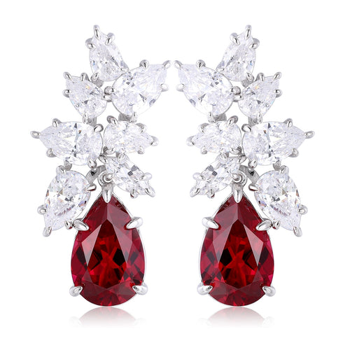 S925 sterling silver cultured red sapphire earrings W 8.5ct