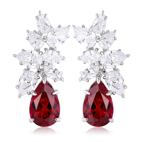 S925 sterling silver cultured red sapphire earrings W 8.5ct