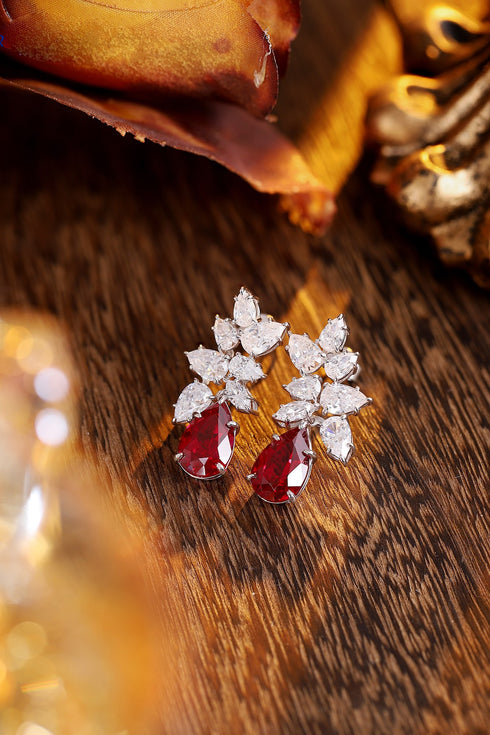 S925 sterling silver cultured red sapphire earrings W 8.5ct