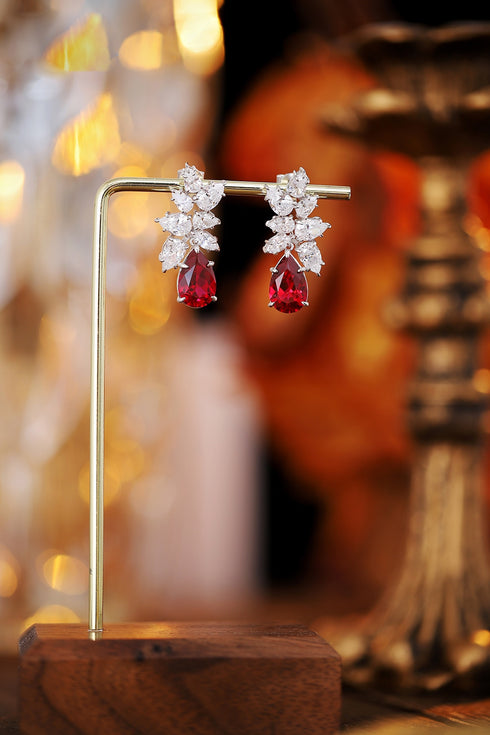 S925 sterling silver cultured red sapphire earrings W 8.5ct