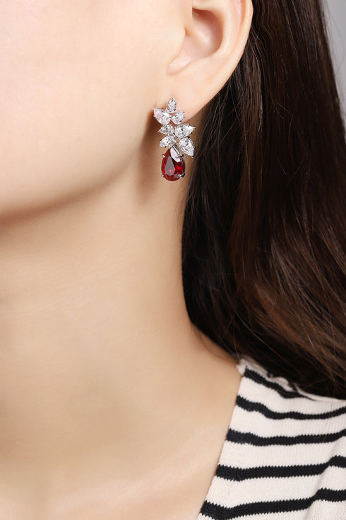 S925 sterling silver cultured red sapphire earrings W 8.5ct