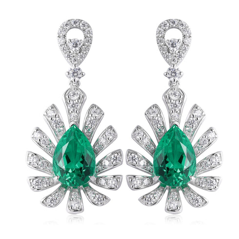 S925 silver cultured emerald earrings W 3.5ct