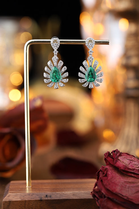 S925 silver cultured emerald earrings W 3.5ct