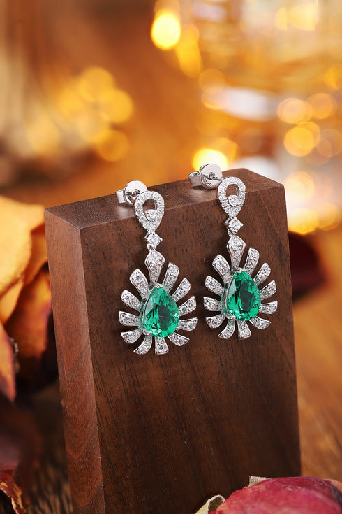 S925 silver cultured emerald earrings W 3.5ct
