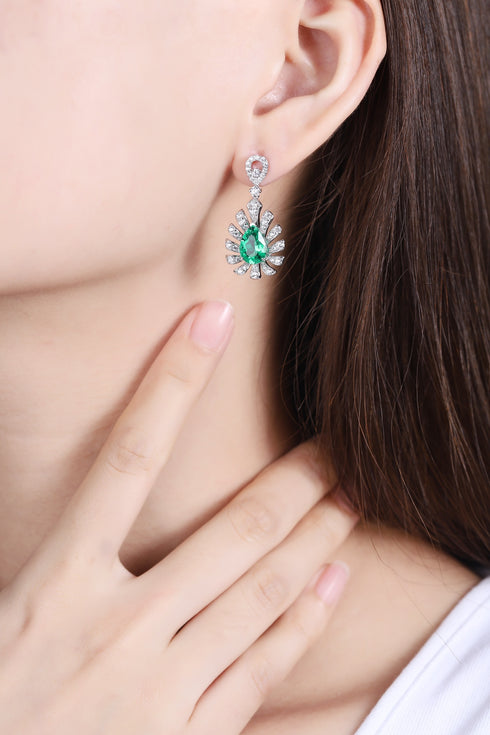 S925 silver cultured emerald earrings W 3.5ct