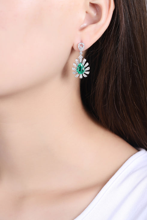 S925 silver cultured emerald earrings W 3.5ct