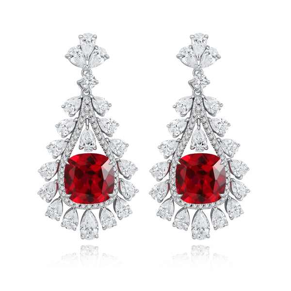 S925 silver cultured red sapphire earrings A