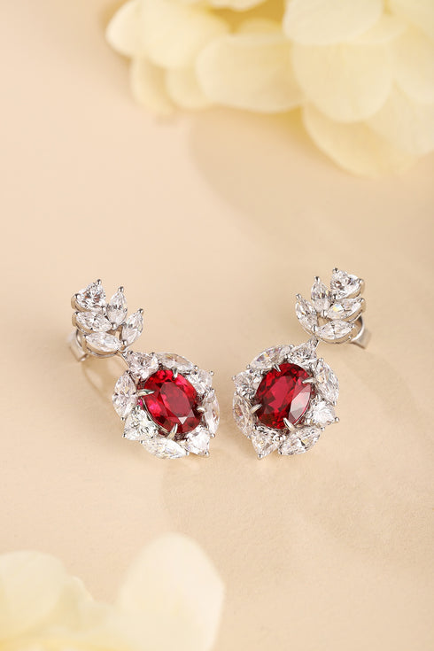 S925 silver cultured red sapphire earrings W 5.31ct