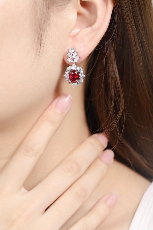 S925 silver cultured red sapphire earrings W 5.31ct