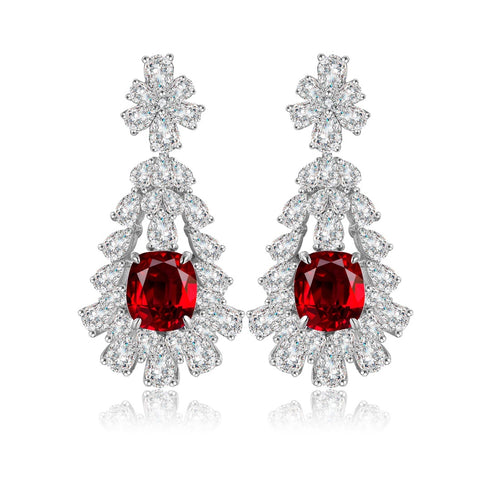 S925 sterling silver cultured red sapphire earrings W 5.01ct