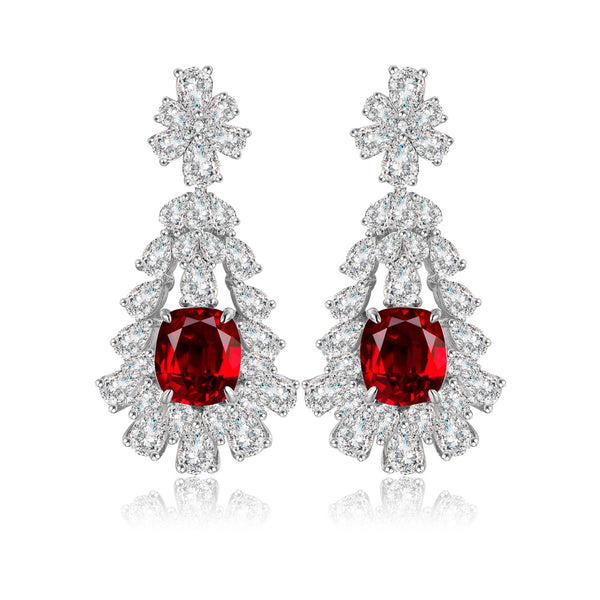 S925 sterling silver cultured red sapphire earrings W 5.01ct