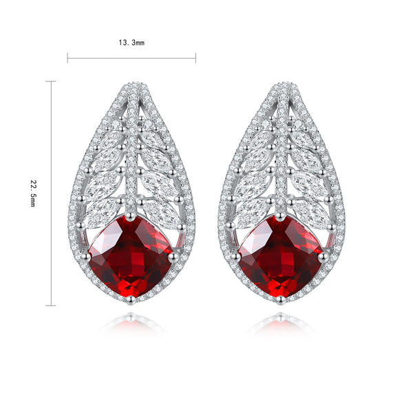 S925 sterling silver cultured red sapphire earrings A 6.02ct