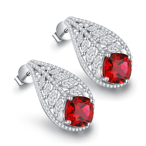 S925 sterling silver cultured red sapphire earrings A 6.02ct