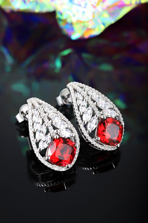S925 sterling silver cultured red sapphire earrings A 6.02ct