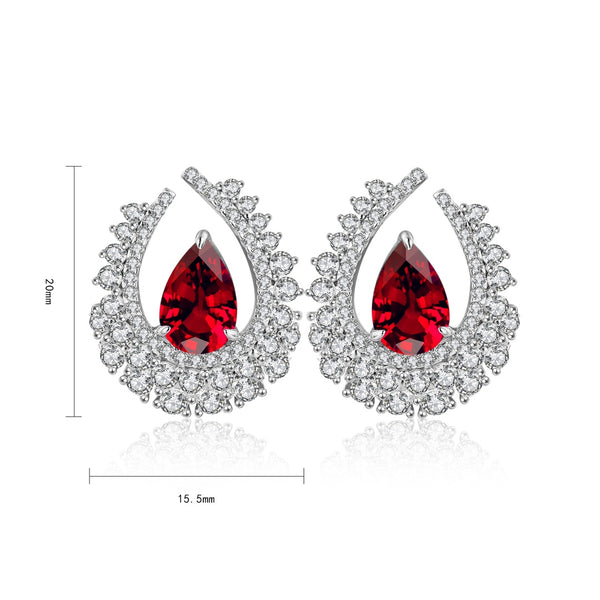 S925 sterling silver cultured red sapphire earrings W 3.048ct