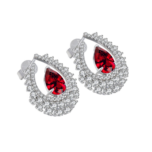 S925 sterling silver cultured red sapphire earrings W 3.048ct