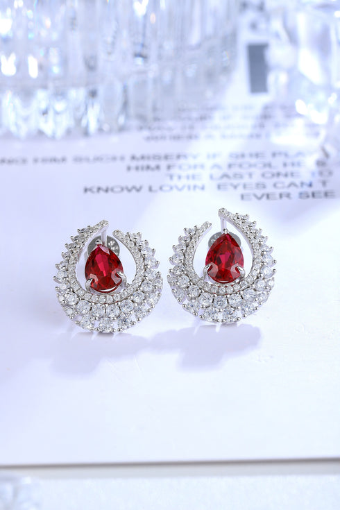 S925 sterling silver cultured red sapphire earrings W 3.048ct