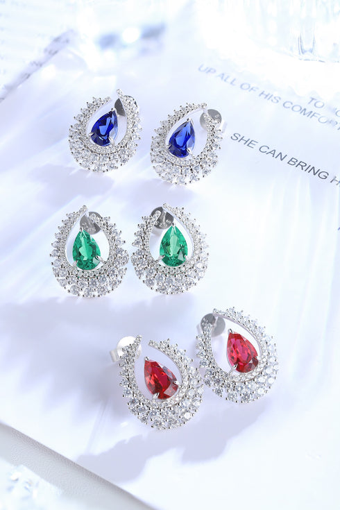 S925 sterling silver cultured red sapphire earrings W 3.048ct