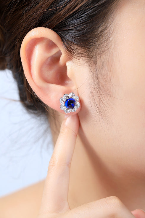 S925 silver cultured sapphire sugar-colored tower earrings W 4.46ct
