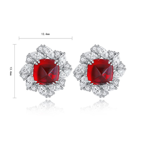 S925 sterling silver cultured red sapphire earrings W 4.38ct