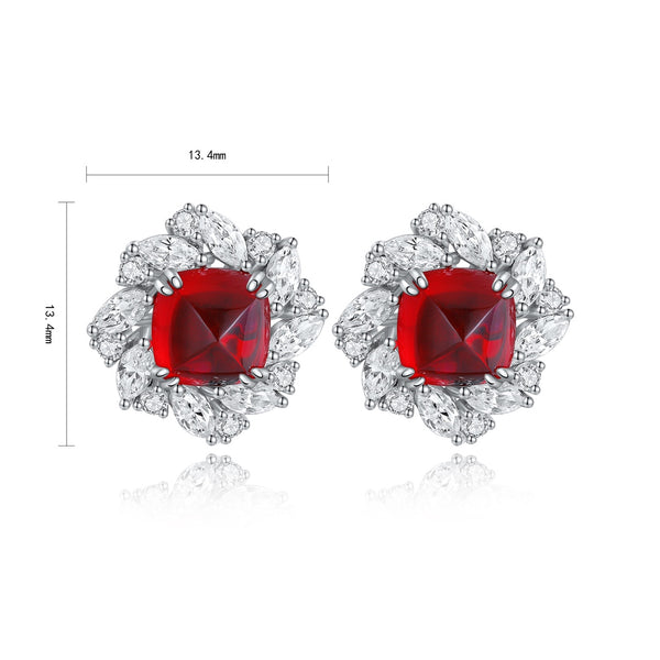 S925 sterling silver cultured red sapphire earrings W 4.38ct