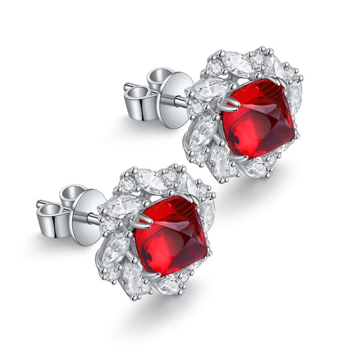 S925 sterling silver cultured red sapphire earrings W 4.38ct