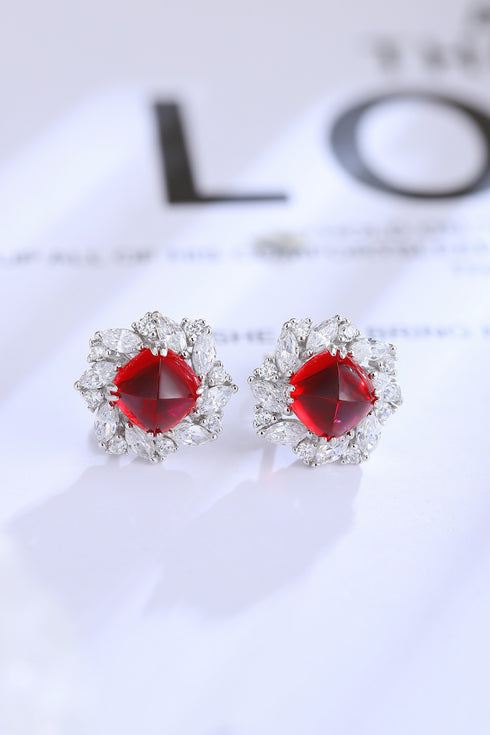 S925 sterling silver cultured red sapphire earrings W 4.38ct