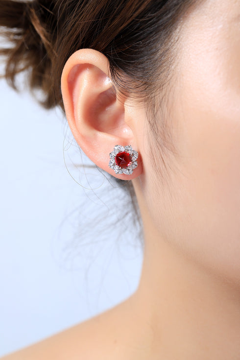 S925 sterling silver cultured red sapphire earrings W 4.38ct