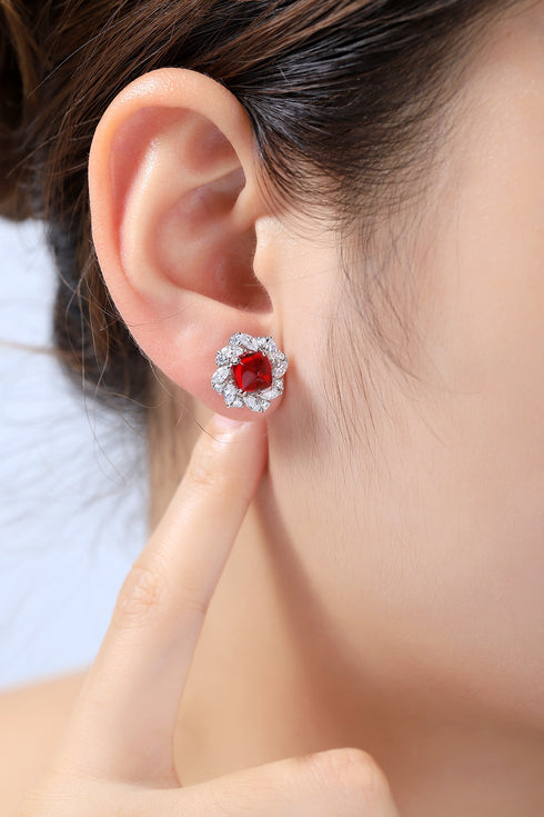 S925 sterling silver cultured red sapphire earrings W 4.38ct