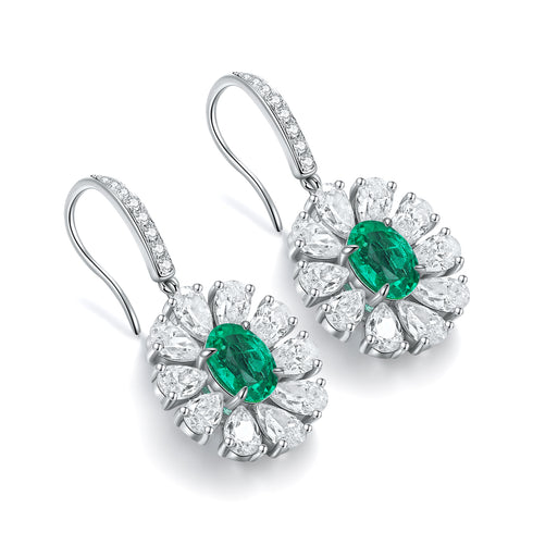 S925 silver cultured emerald earrings W 1.45ct