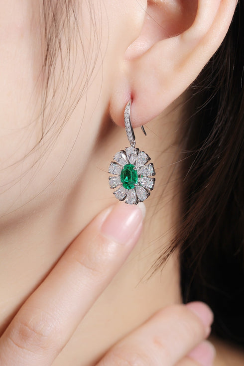 S925 silver cultured emerald earrings W 1.45ct