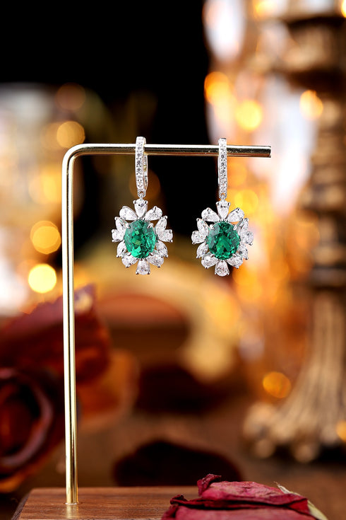 S925 sterling silver cultured emerald earrings W 5.01ct