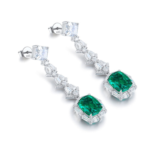 S925 silver cultured emerald earrings W 5.68ct