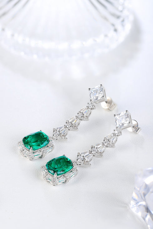 S925 silver cultured emerald earrings W 5.68ct