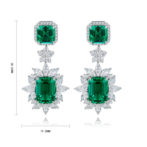 S925 silver cultured emerald earrings A 9.22ct