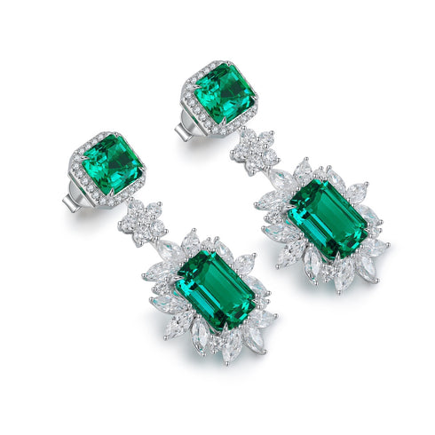 S925 silver cultured emerald earrings A 9.22ct
